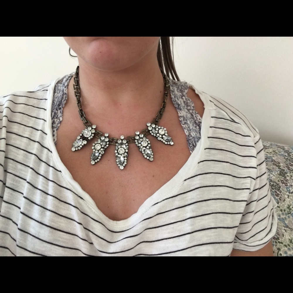 Silver/brass colored gem statement necklace