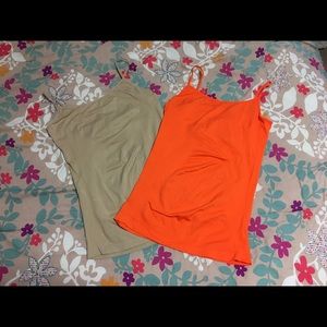 Tan and orange tank tops