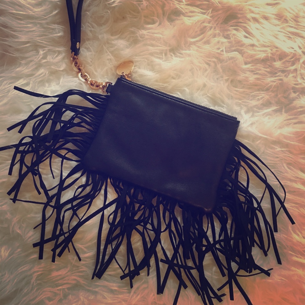 Deux Lux Black Fringe Clutch/Wristlet