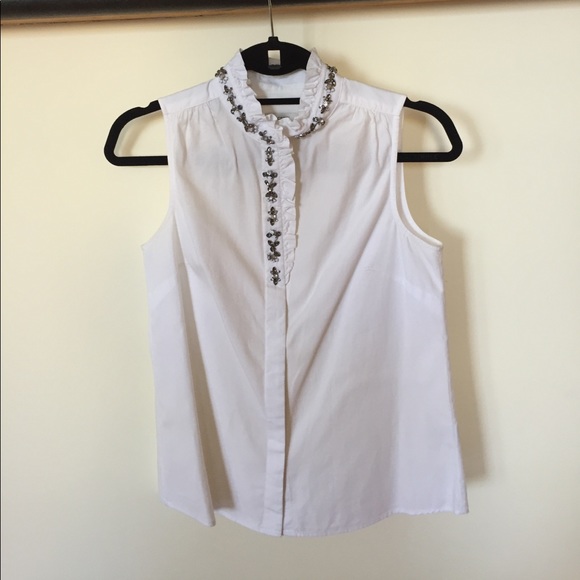 J.Crew white jewel neck blouse size 0 - Picture 1 of 4