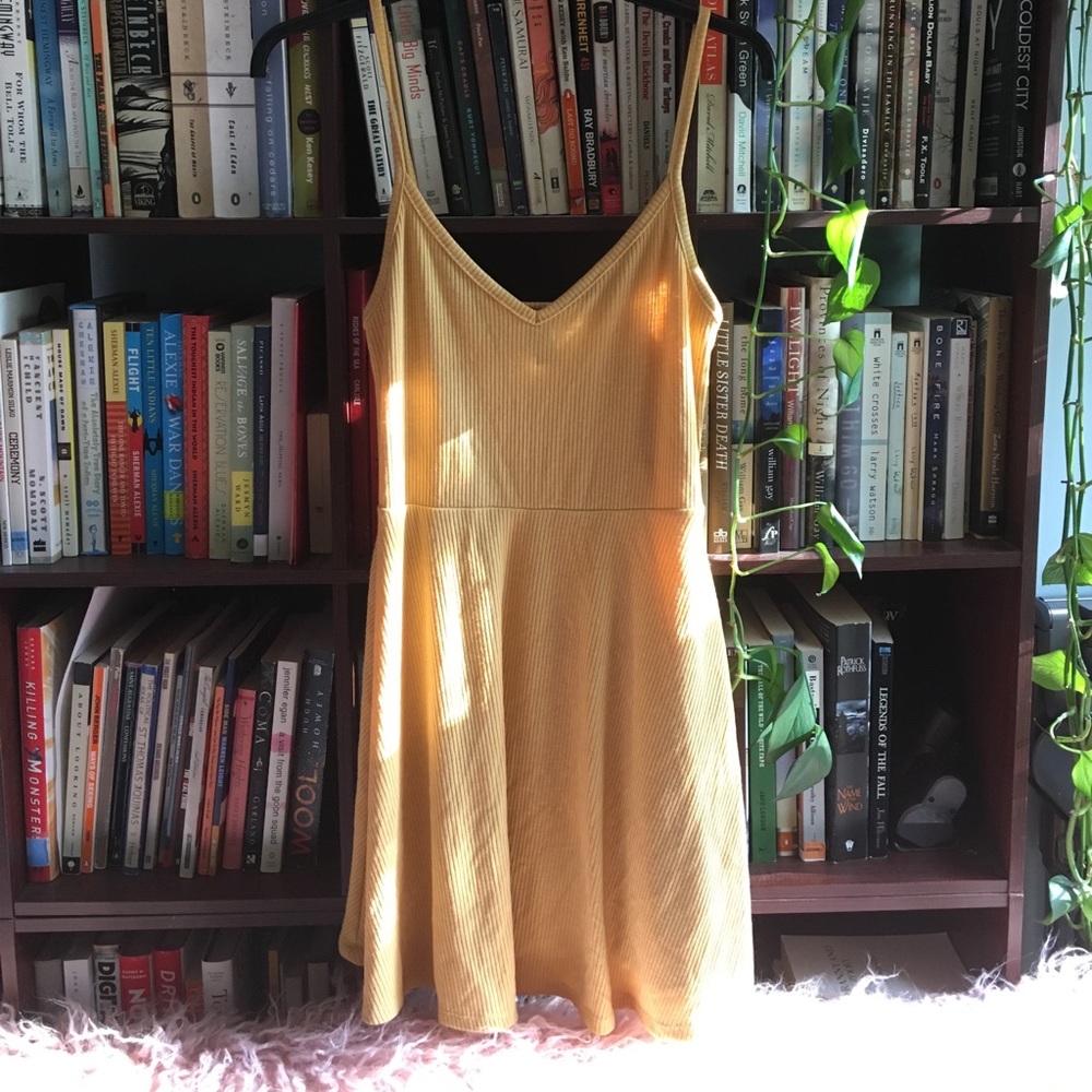 Yellow ribbed mini dress