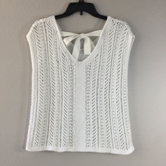 Ann Taylor Loft White See-Through Knitted Top - Picture 7 of 8