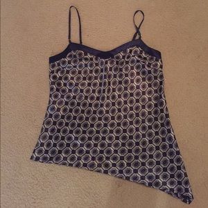 Navy silk printed tank top