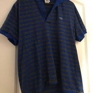 Men's blue and grey striped Lacoste polo!
