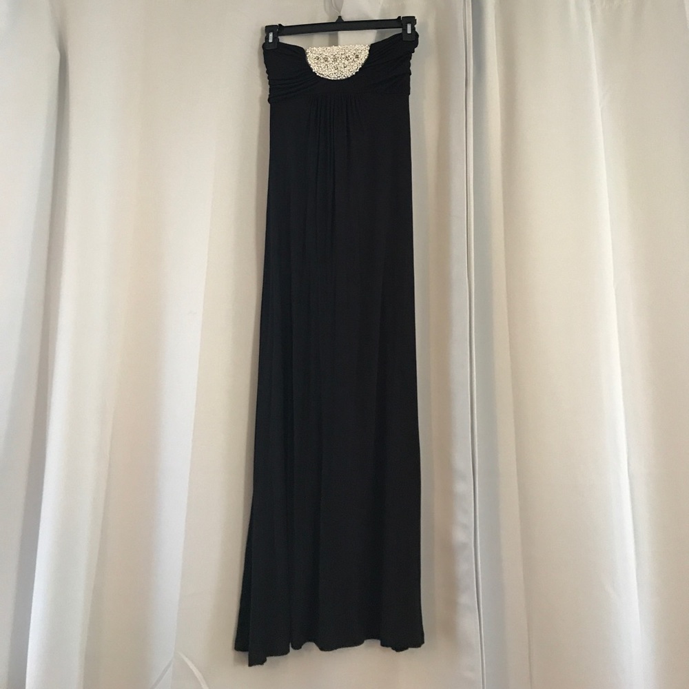Black maxi dress with pearl/diamond top