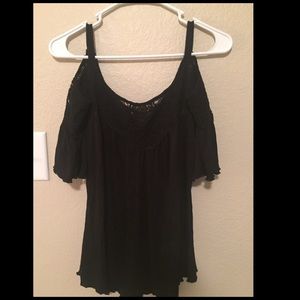 Lovesick Crochet Neckline Cold Shoulder Top