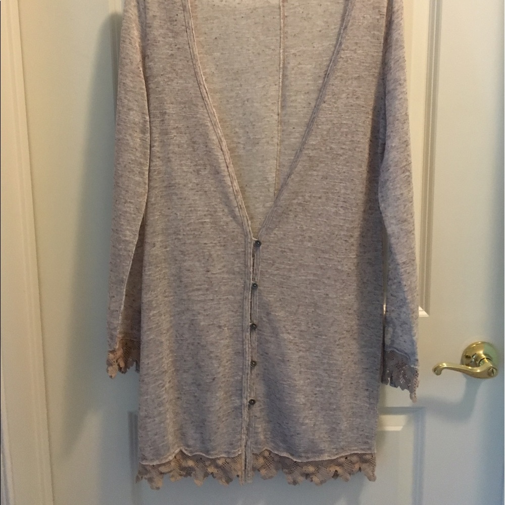 free people tunic cardigan with lace detail