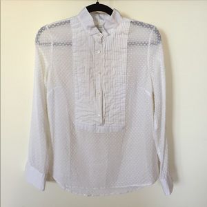 JCrew white sheer swiss dot tuxedo blouse sz 2
