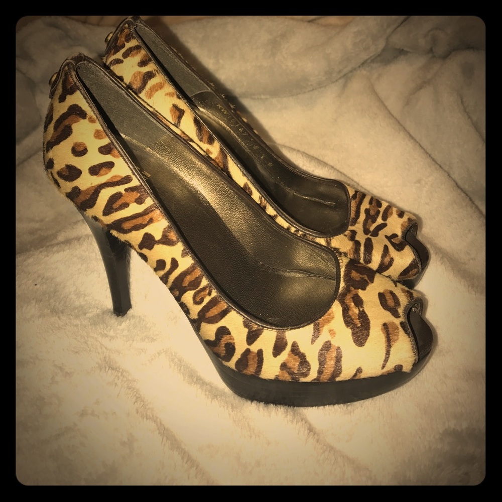 NWT! Stuart Weitzman Calf Hair Open Toe Pumps