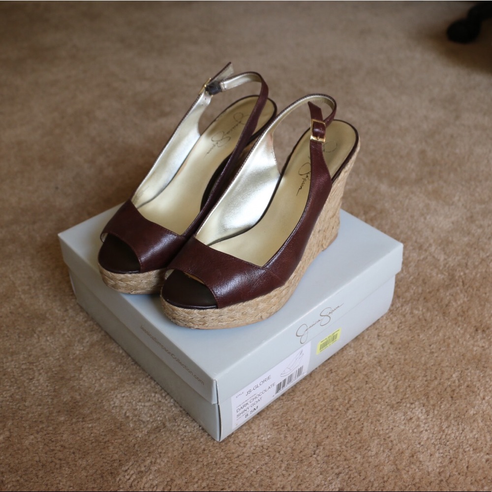 *SOLD* Peep Toe Wedges w/ Crochet Detailing