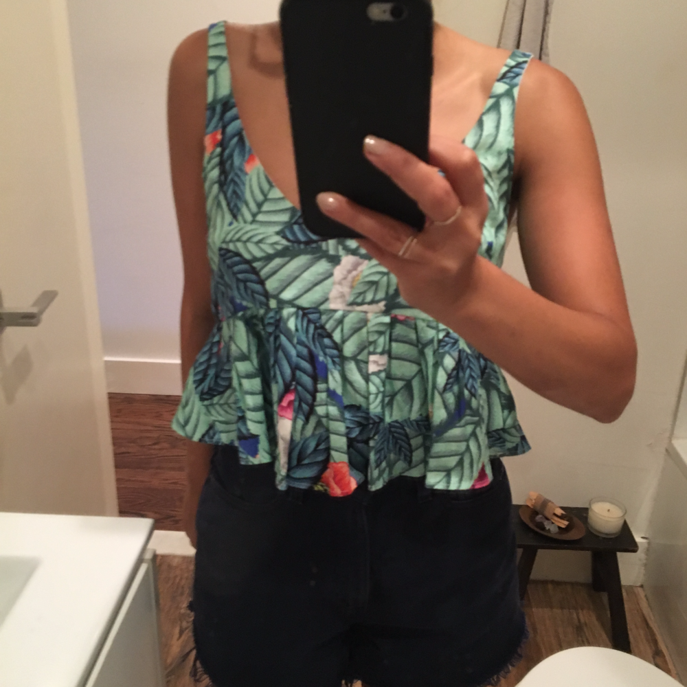 Mara Hoffman leaf linen ruffled peplum top