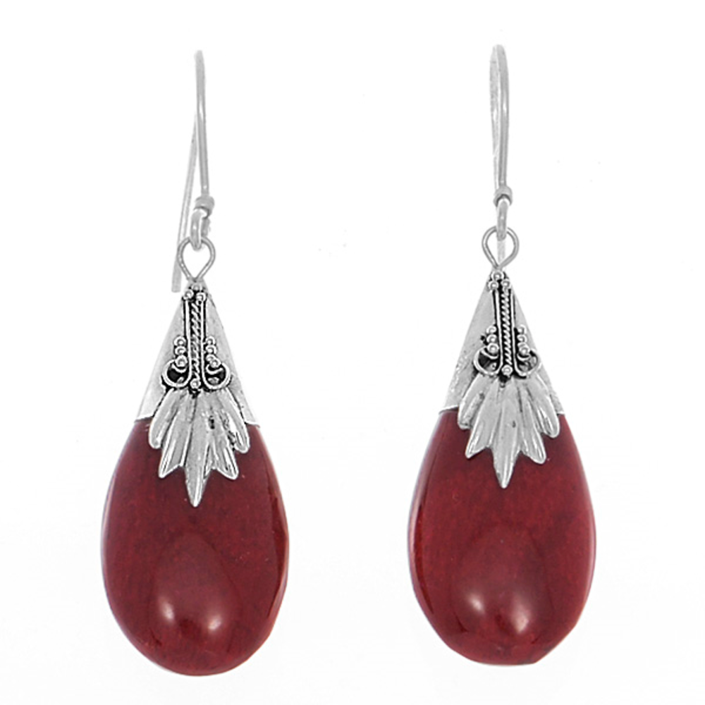 STERLING SILVER NATURAL RED AGATE DROP EARRINGS