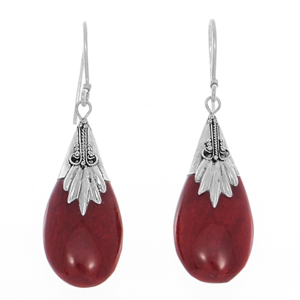 STERLING SILVER NATURAL RED AGATE DROP EARRINGS