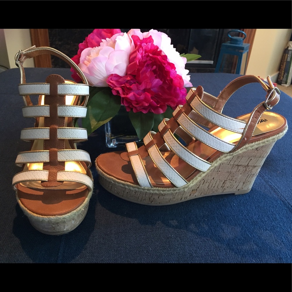 Beige and white wedges