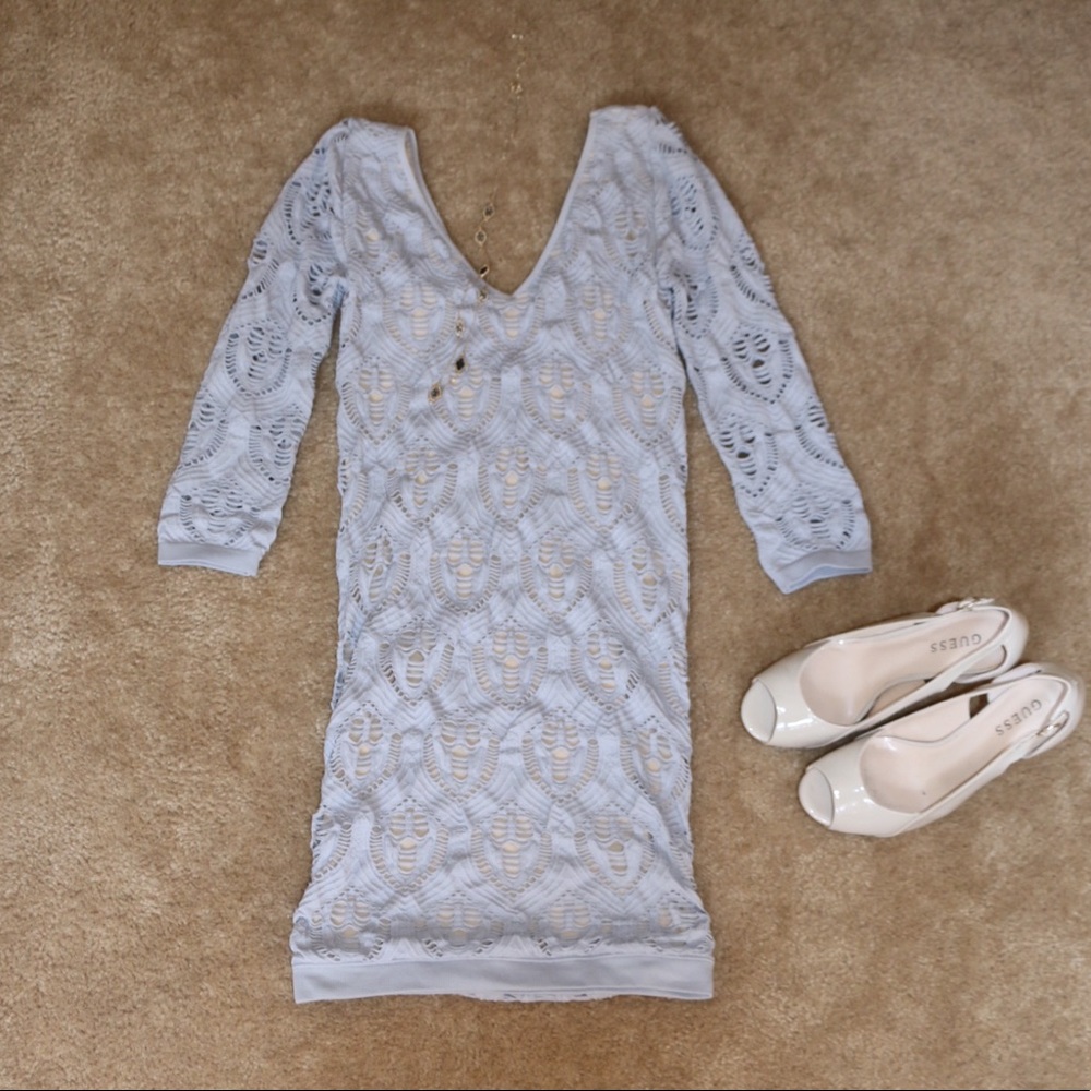 Grey Crochet Bodycon Midi Dress w/ Nude Underline