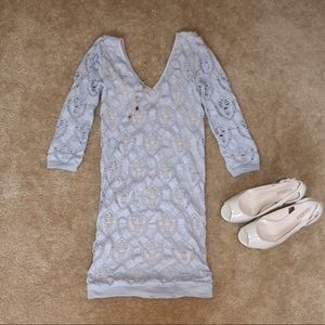 Grey Crochet Bodycon Midi Dress w/ Nude Underline