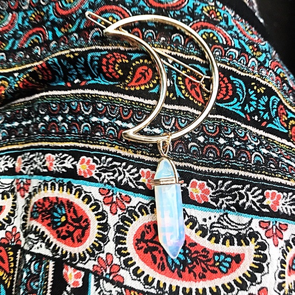 Hippie Boho Crystal Crescent Moon Silver Clip - Picture 4 of 5