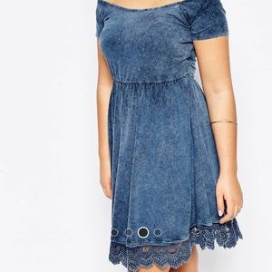 ASOS Curve Off Shoulder Skater Dress in Acid Wash