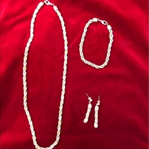 Silver and Gold Necklace, Bracelet and Earrings