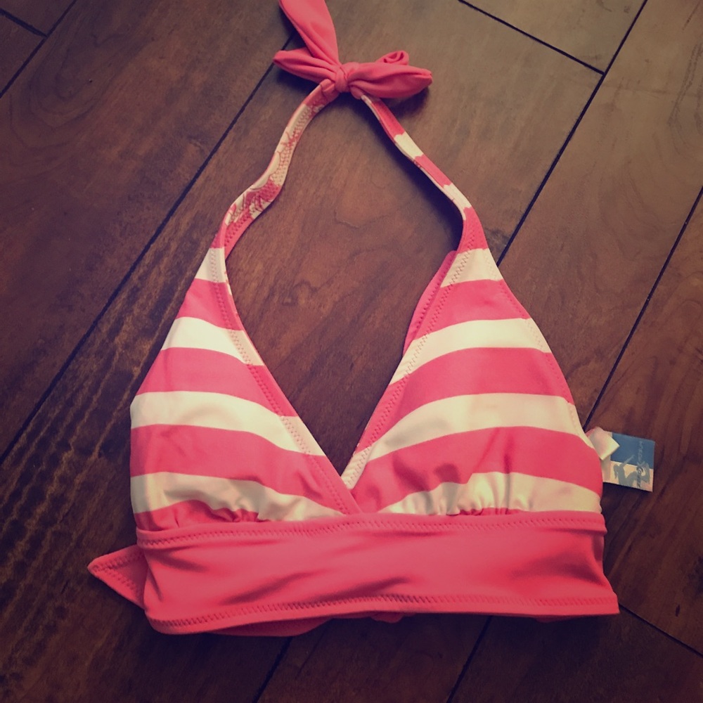 Pink & white stripe & floral reversible swim top