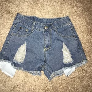 Distressed jean shorts