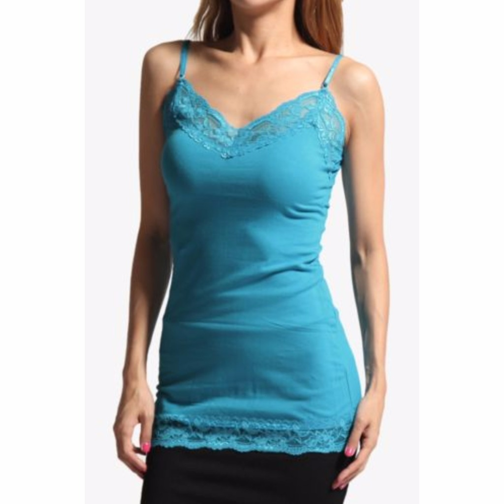 NWOT Teal Long Lace Tank Camisole Medium