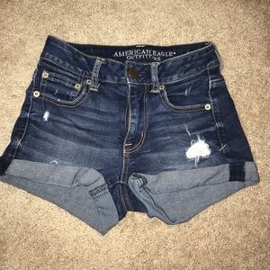 Slightly distressed jean shorts