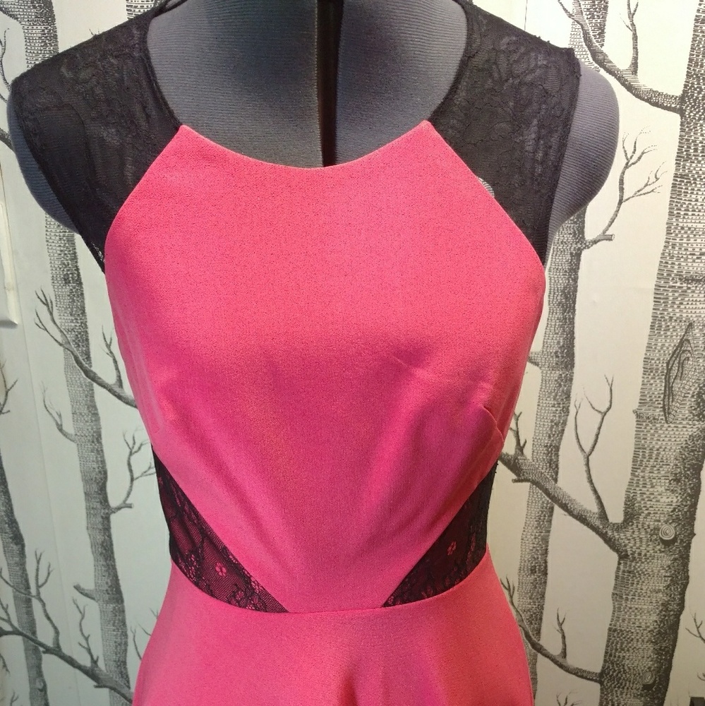 EUC Betsey Johnson pink and black lace dress!