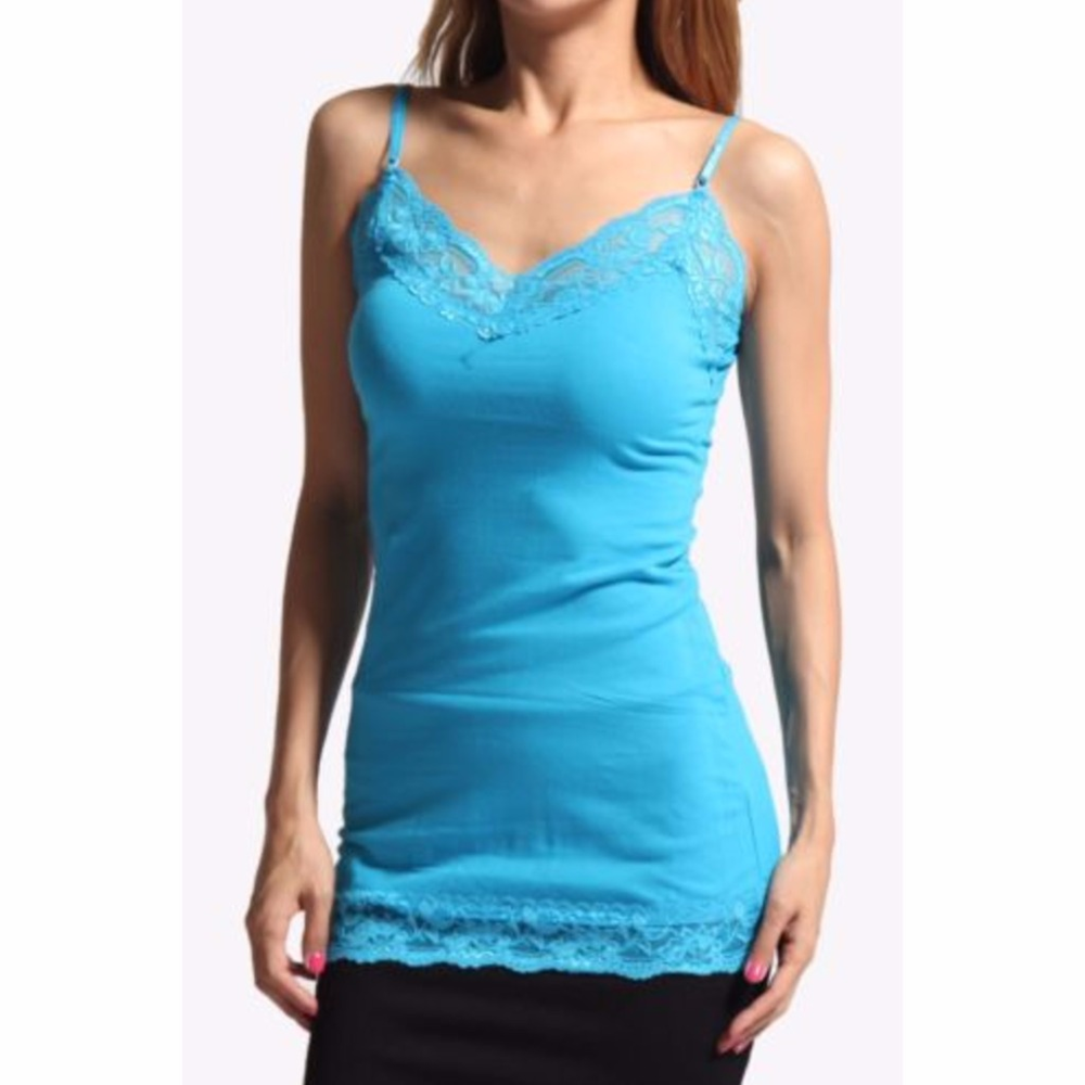 NWOT Blue Long Tank Lace Camisole Spaghetti Strap