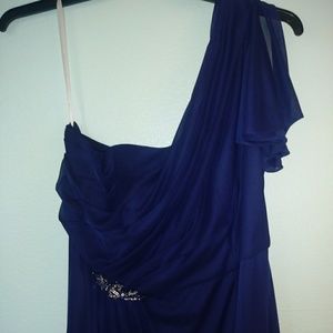 Davids Bridal Asymmetrical Neck Beaded Dress