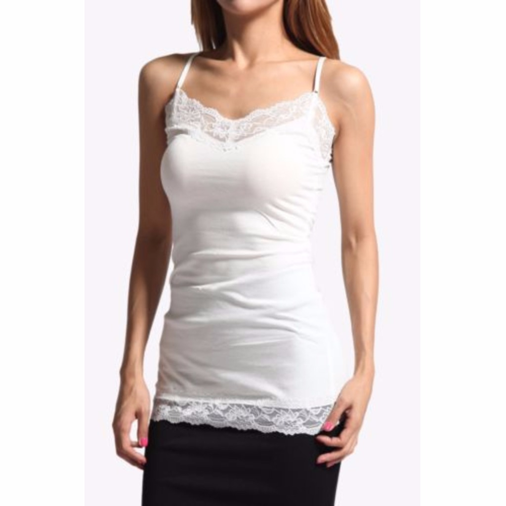 NWOT White Lace Tank Top Camisole Long Small