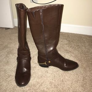 Brown fake leather riding boots