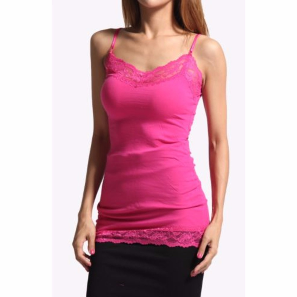 NWOT Pink Long Lace Spaghetti Strap Tank Top