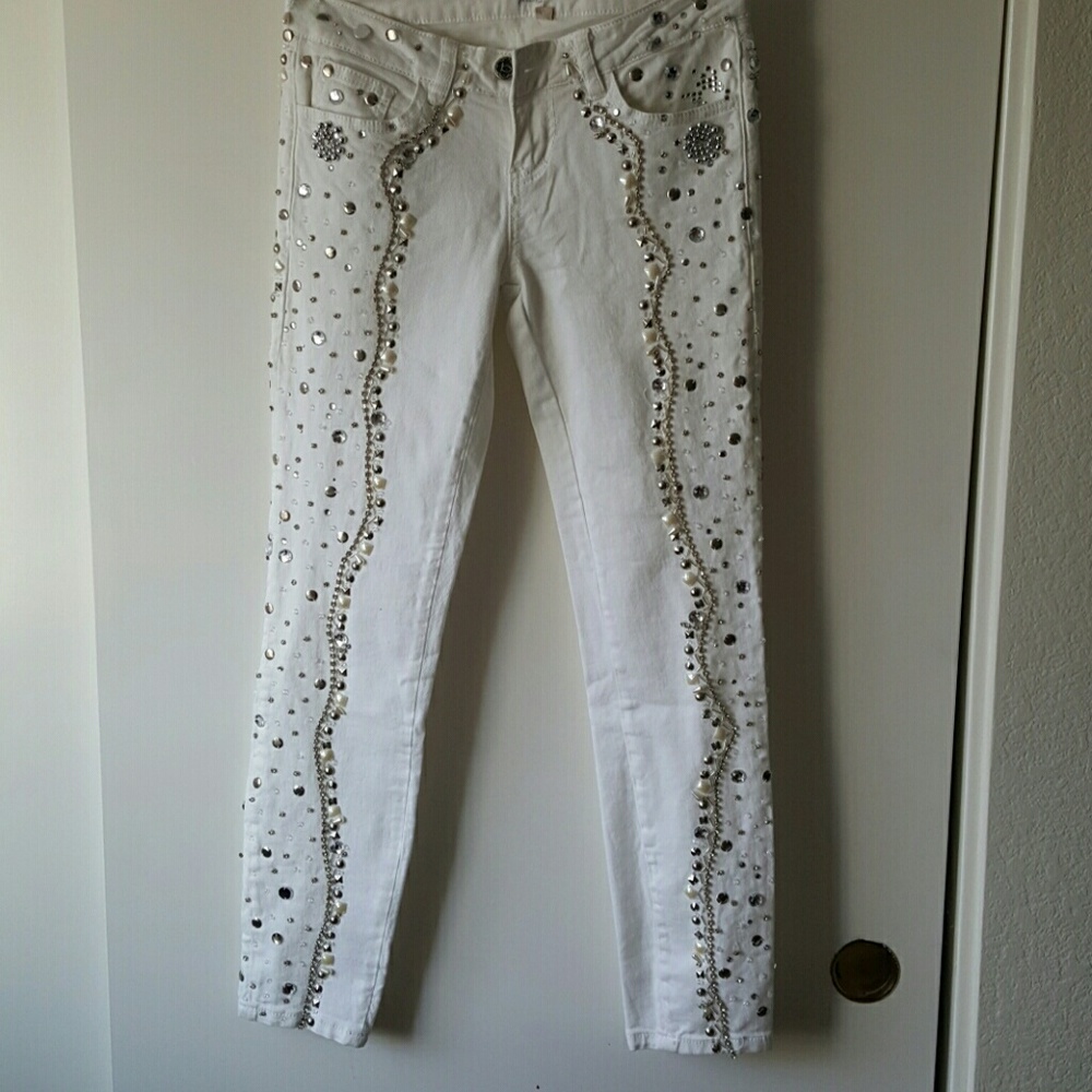 Bebe jeans embellished crystals and pearls