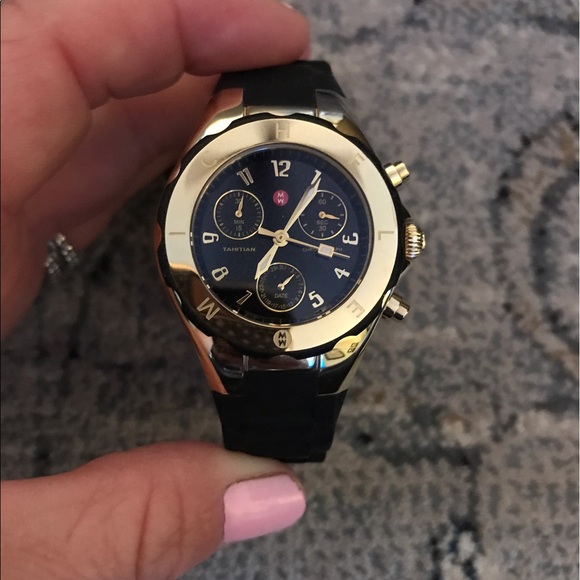 michele tahitian jelly bean watch black and gold