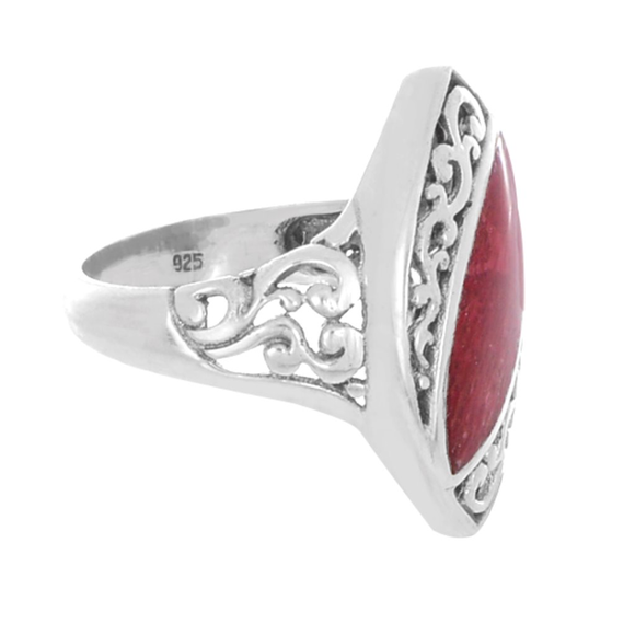 Sterling Silver Marquise Red Agate Filigree Ring - Picture 2 of 4