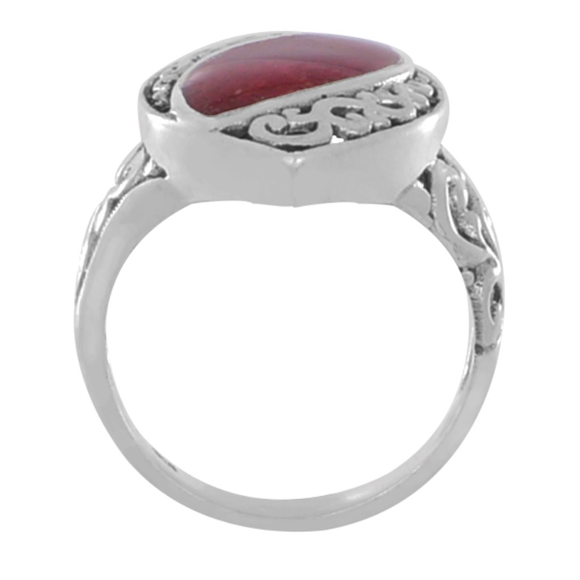 Sterling Silver Marquise Red Agate Filigree Ring - Picture 3 of 4