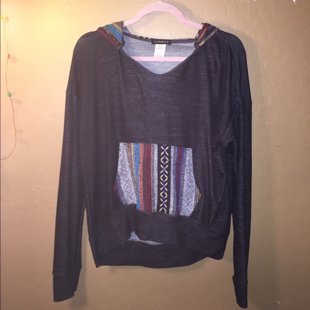 Grey Tribal-Like Printed Hoodie