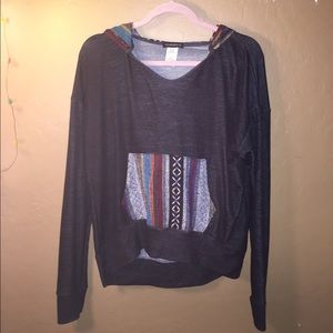 Grey Tribal-Like Printed Hoodie