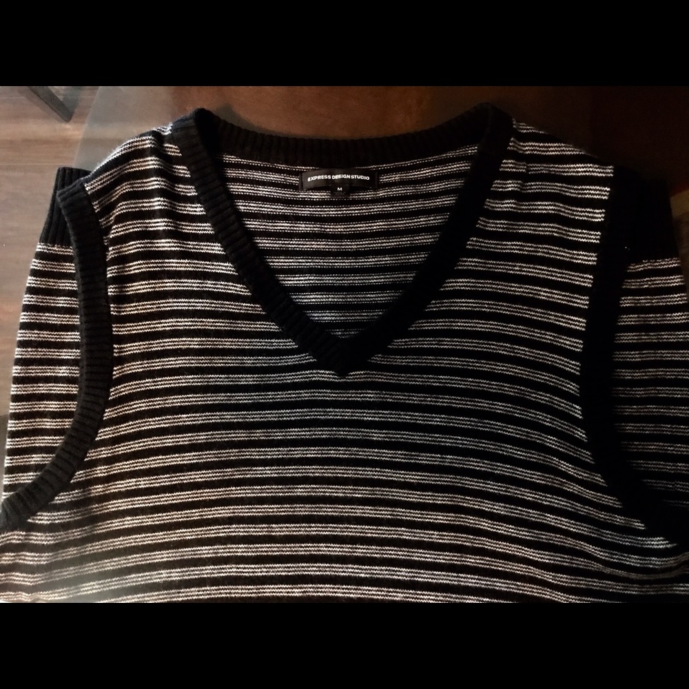 Black and White Striped Sweater Vest