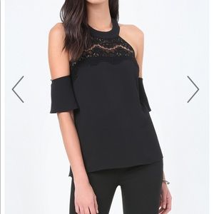 Black BeBe lace accent halter top