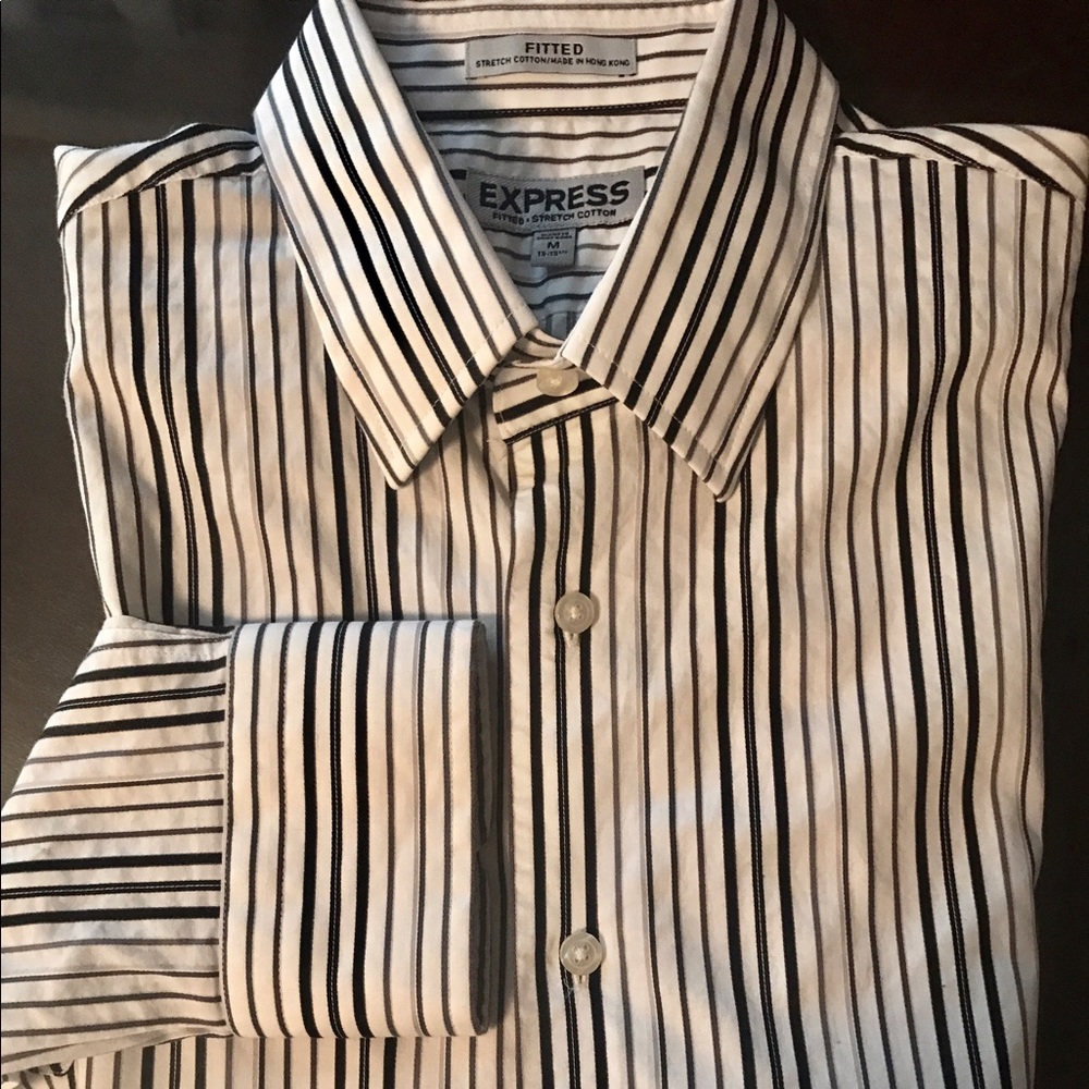 Black and White Striped long sleeve collar