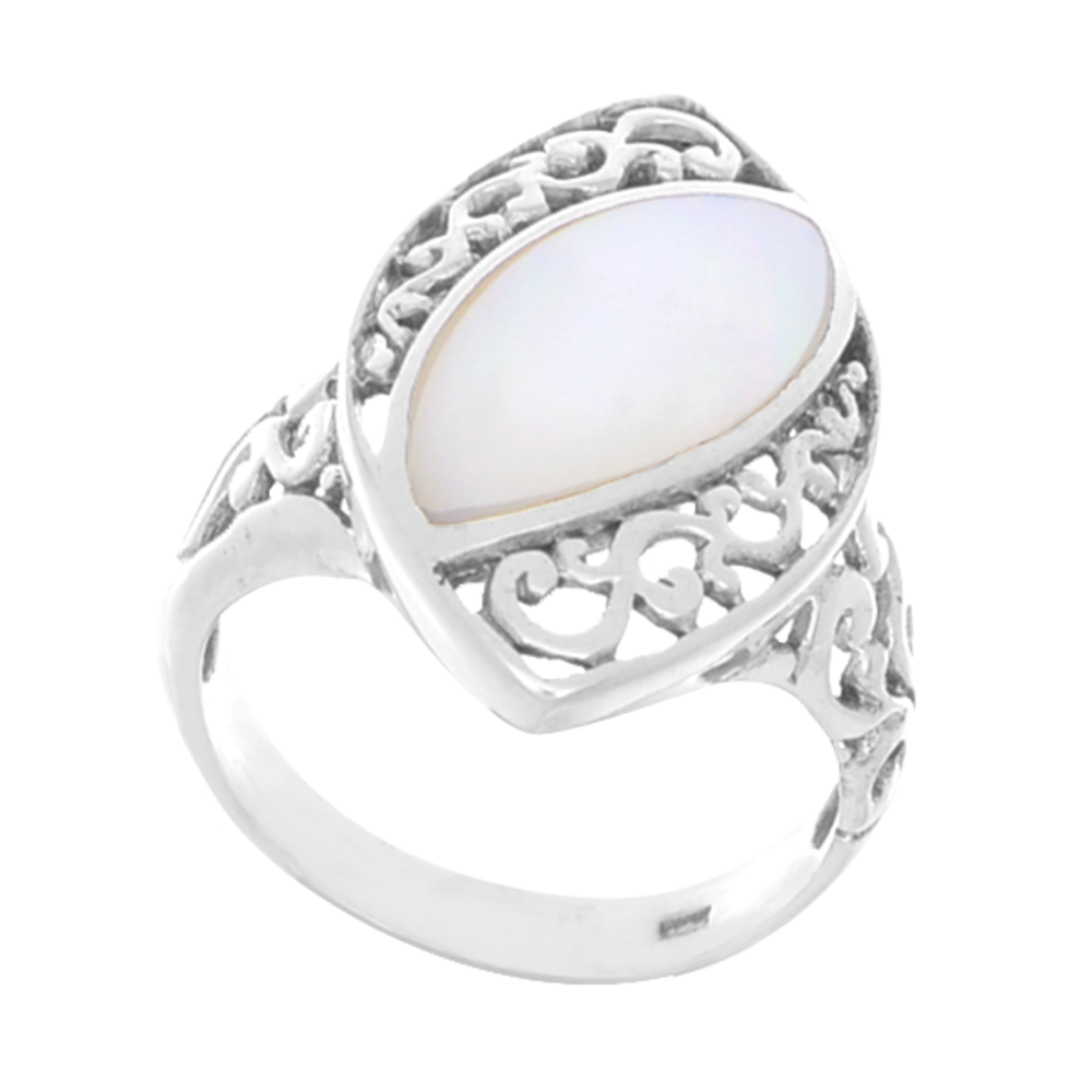 Sterling Silver Mother of Pearl Filigree Ring