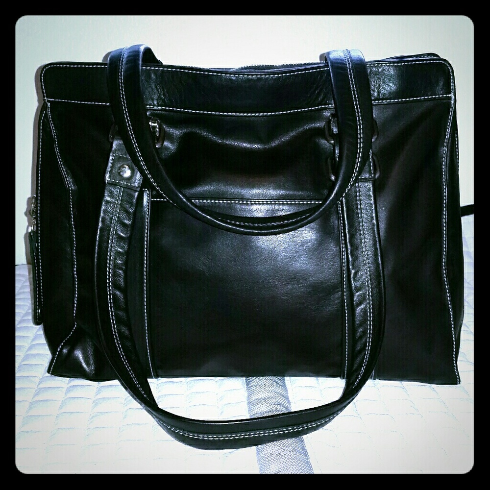 Perlina black leather tote/briefcase