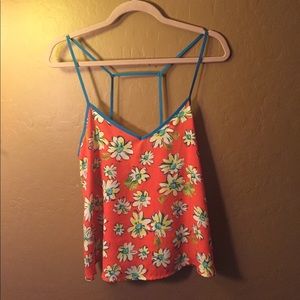 Bright Orange & Blue Flowy Flower Tank Top