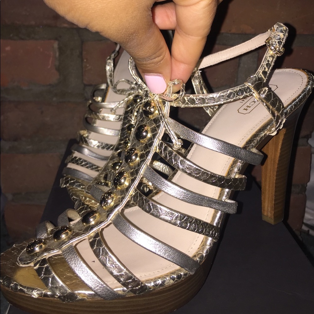 Coach Snake Gold Platform Leather Sandal