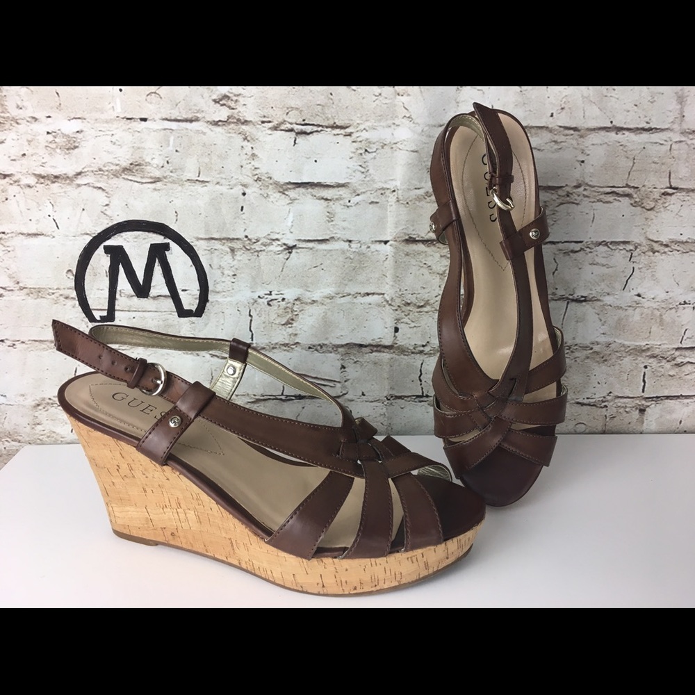 Guess Cork Wedge Sandal 8 Brown