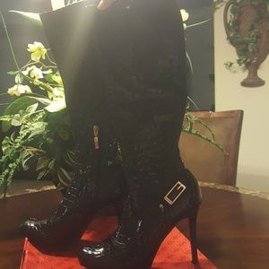 Guess black patent calf length boots