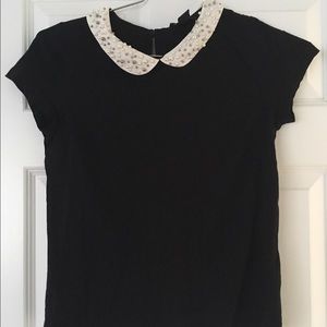 Small Black HM Short sleeve Peter Pan collar pearl