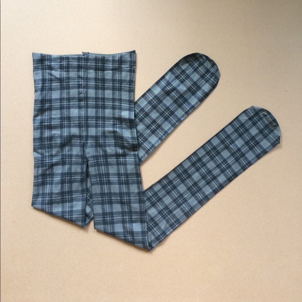 Stretchy Grey Plaid Leggings Tights (Small Lady)